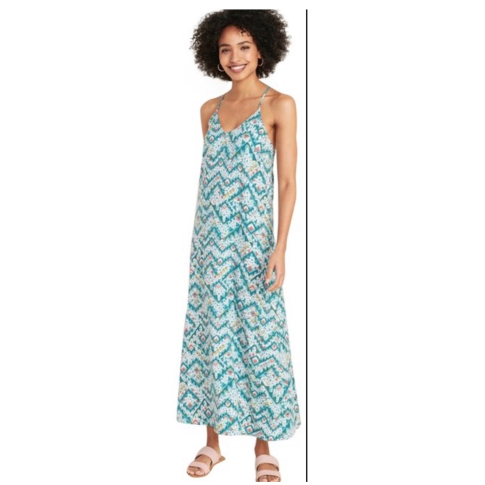 Criss- Cross Spaghetti Strap Geo Print Maxi Dress